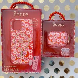XO Poppy Floral iPhone and AirPods Case Set - Red and Pink